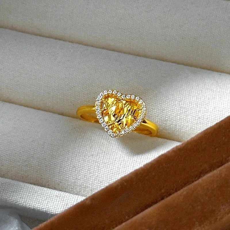 

Shiny K18 Gold Color Love Square Sugar Shape Ring for Women Bride Wedding Engagement High Jewelry Living Rings Gifts