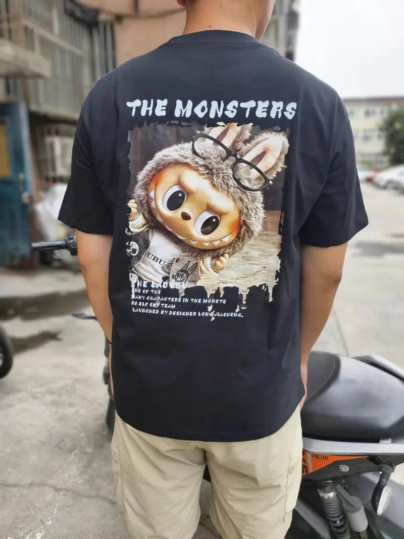 

LABUBU Monsters Cartoon Print T-Shirt Pure Cotton Short-Sleeved Casual Top for Couples Adult Gift Versatile Trendy Clothing