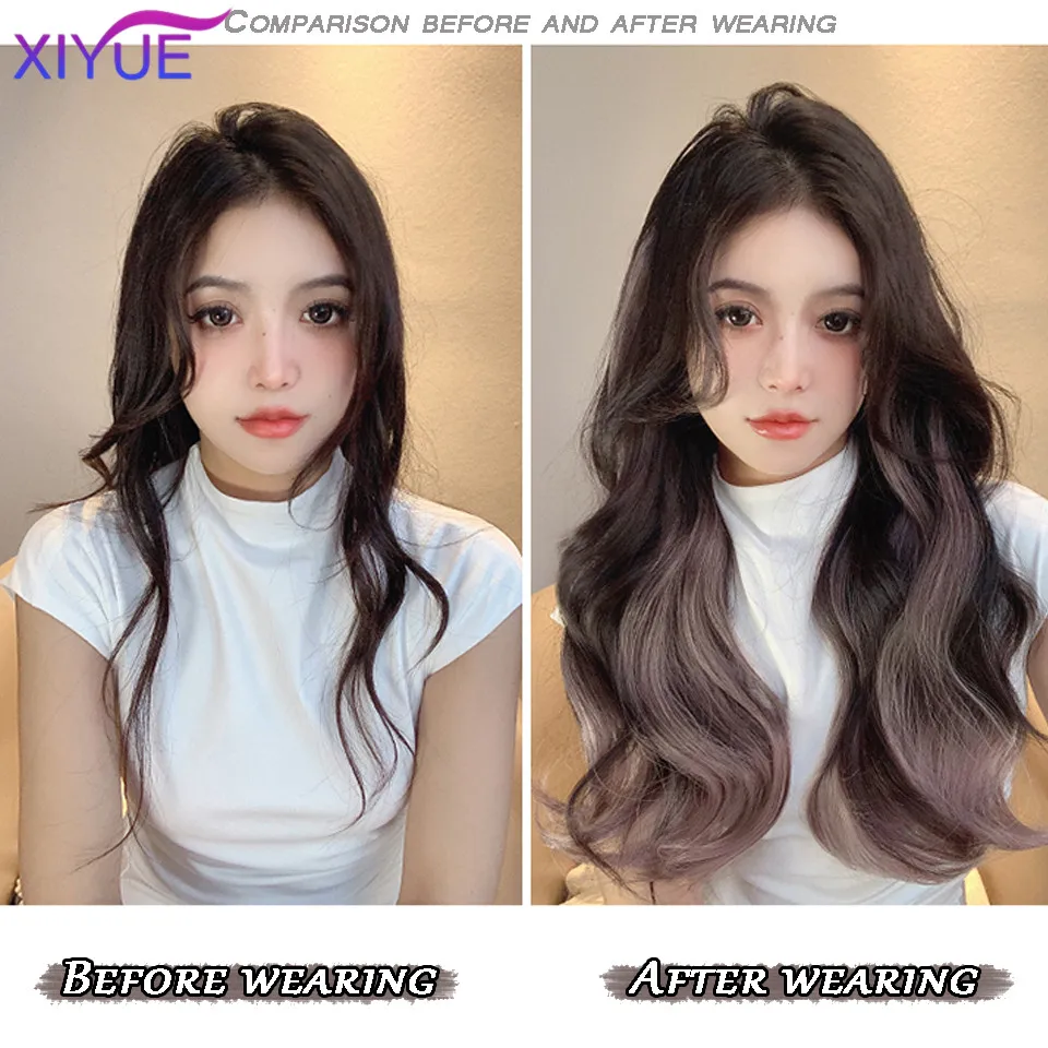 XiYUE   Wig Women's Long Curly Hair Spot Dyed Paris Painting Dyed One Piece Pink Hair Increase U-shaped Hair Extension