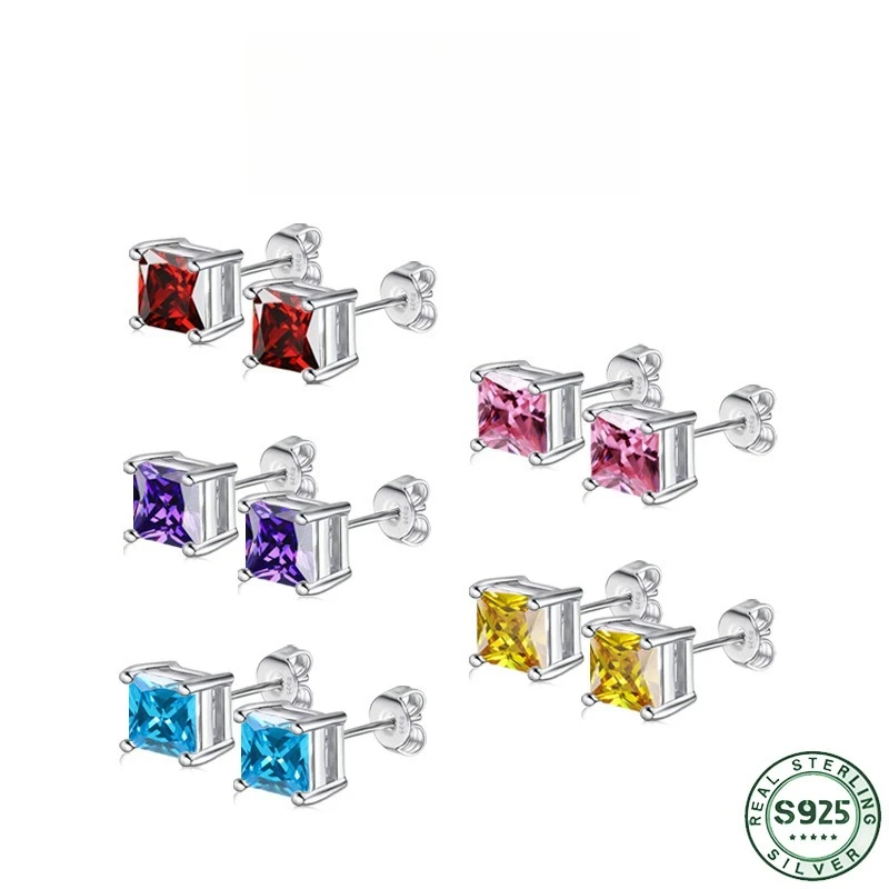 Hot selling 100% s925 silver square zircon earrings December birthday stone earrings light luxury high-end wedding jewelry