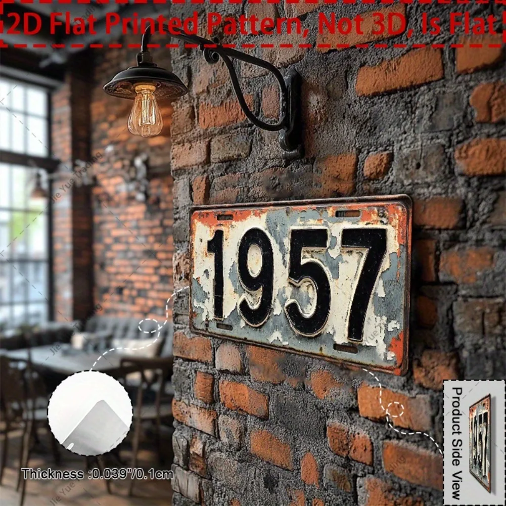 2D flach, 1 Stück Vintage „1957“ Aluminium-Metallschild – 30,5 x 15,2 cm, rustikales Wanddekor-Schild für Garage, Café, Bar – langlebig