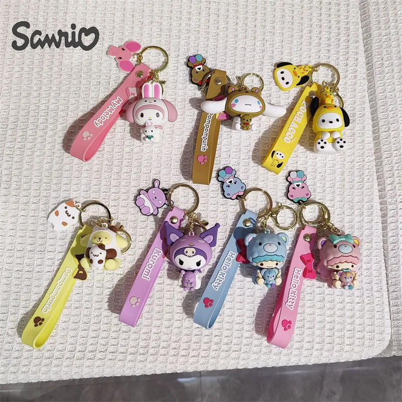 Kawaii Sanrio Hello Kitty Keychain My Melody Kuromi Cinnamoroll Pompom Purin Pendant Keyring Cute Littletwinstars Keychains Toys