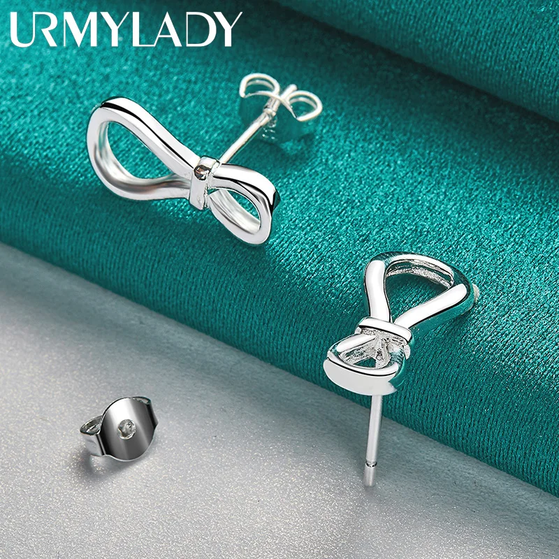 

URMYLADY 925 Sterling Silver Bowknot Earrings For Women Wedding Parties Fashion Jewelry