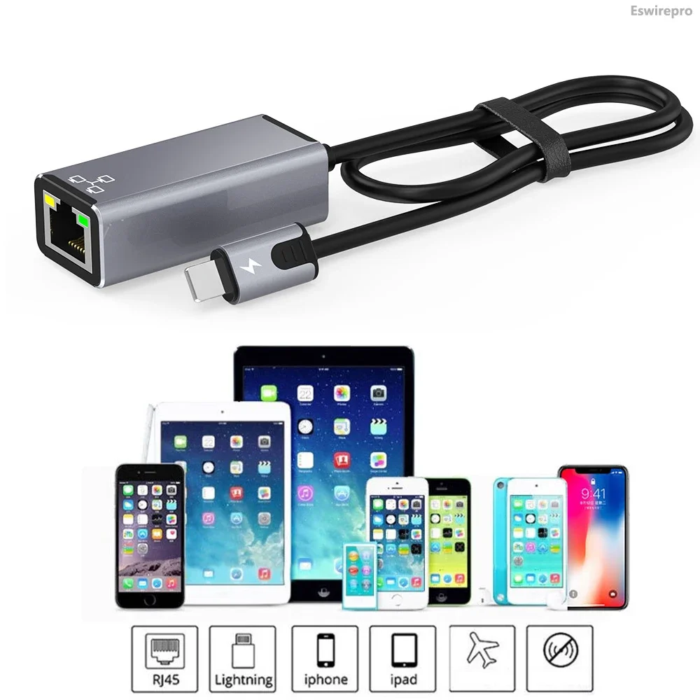 RJ45 for Lightning iPhone 14 13 12 11  8 7 6 5 /iPad/iPod Ethernet LAN Network Adapter with Charge Adapter Port 20W