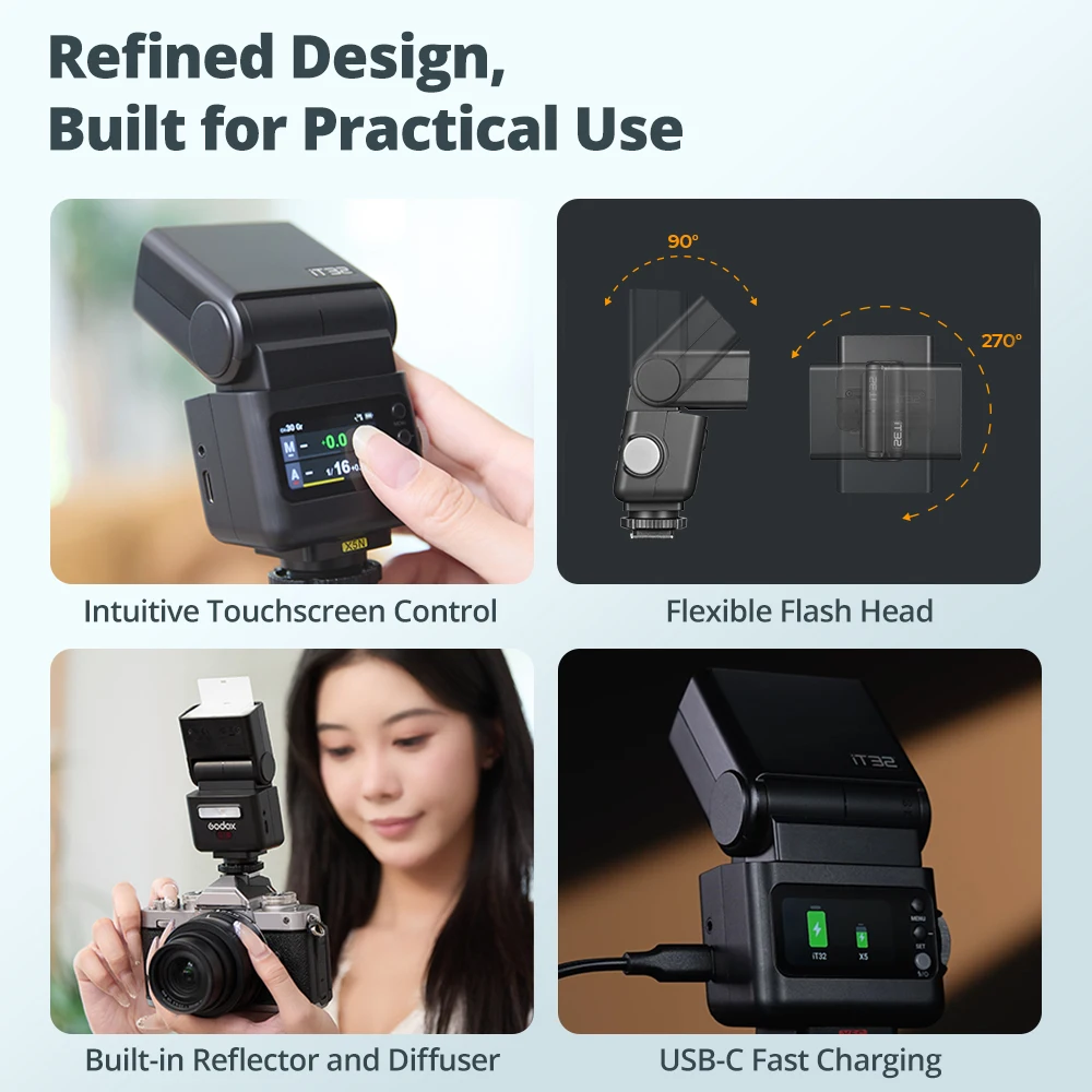 Godox IT32 IFlash Camera Flash TTL HSS Rotating Head on Camera Flash Light X5 C/S/N/F/O/L Wireless TTL Magnetic Flash Trigger view 6