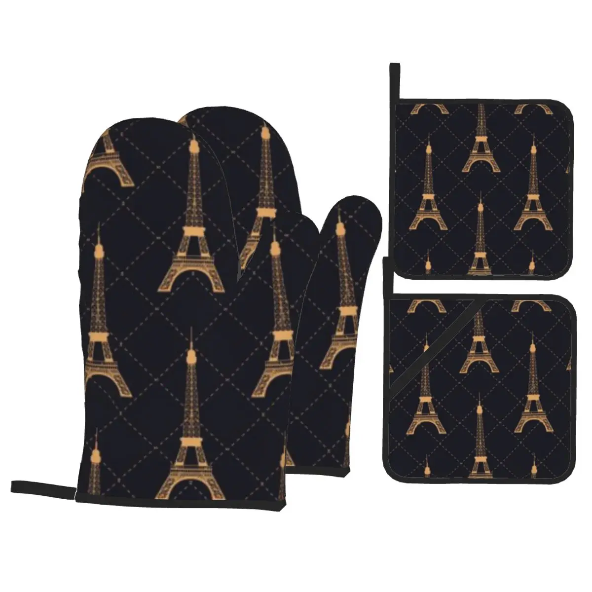 Eiffel Tower_KJYN5Z Insulation Four-Piece Set Gloves Oven Gloves Kitchen Baking Tools