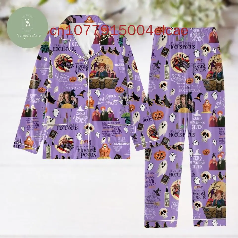 2024 New Christmas Hocus Pocus  Pajama Set Disney Casual Men\'s and Women\'s Long Sleeve Shirt Pajama Set