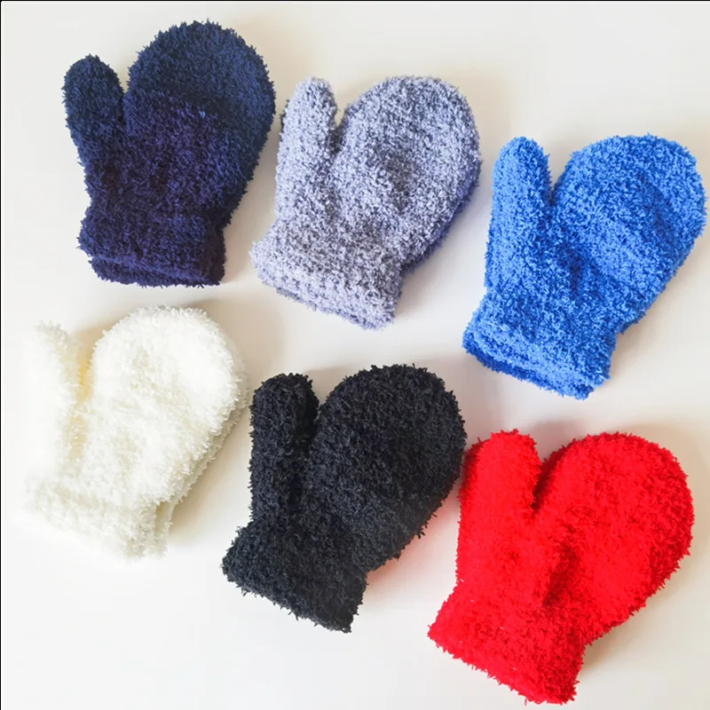 

Plush Thickened Warm Baby Gloves Children Pupil Student Winter Mittens Coral Fleece Flip Full Finger Gloves For 5-11Y Kid Gloves