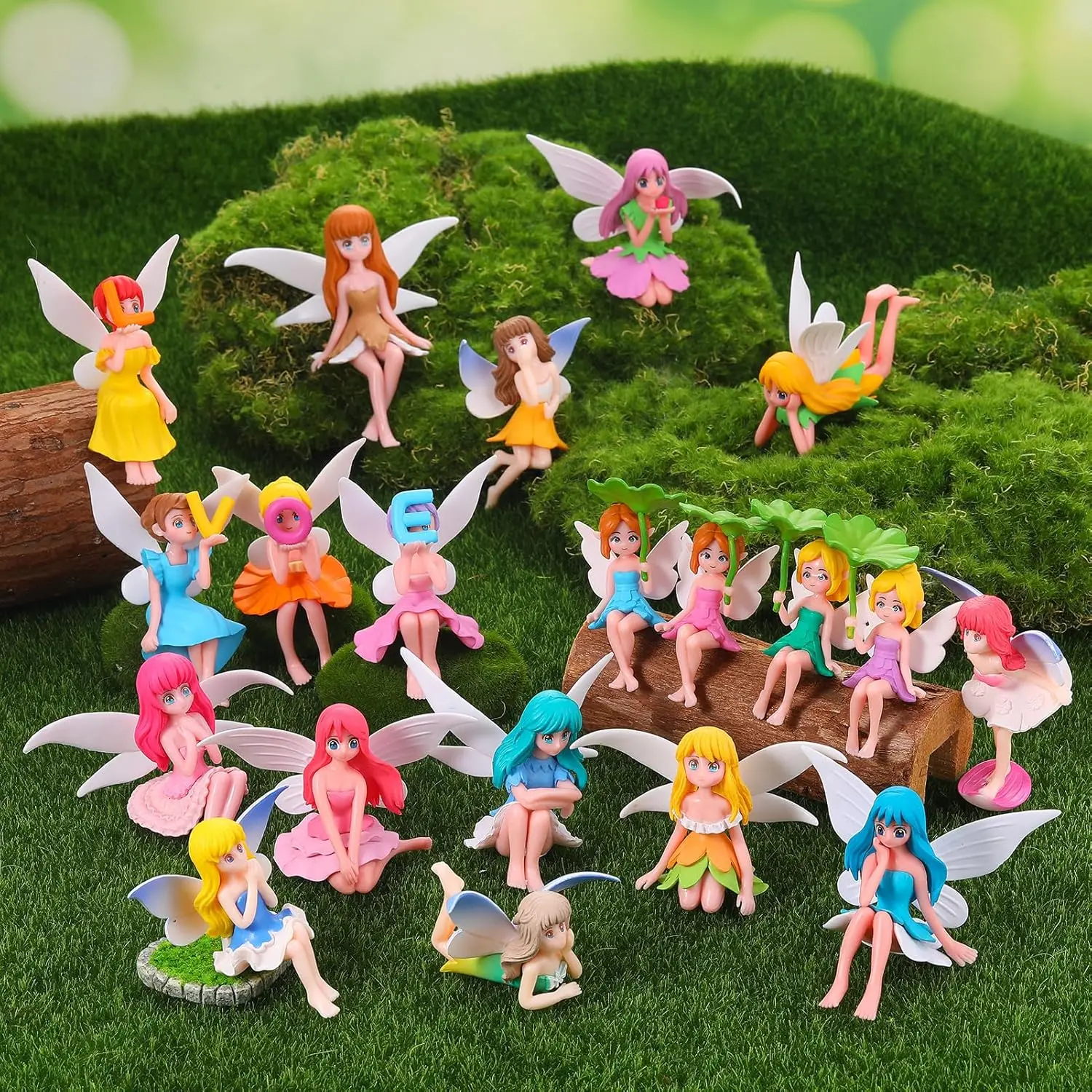 4 Stück Miniatur-Feenfiguren, handbemalte kleine Blumenfeen mit Flügeln für Gartendekoration, Tortendekoration & Landschaftsgestaltung