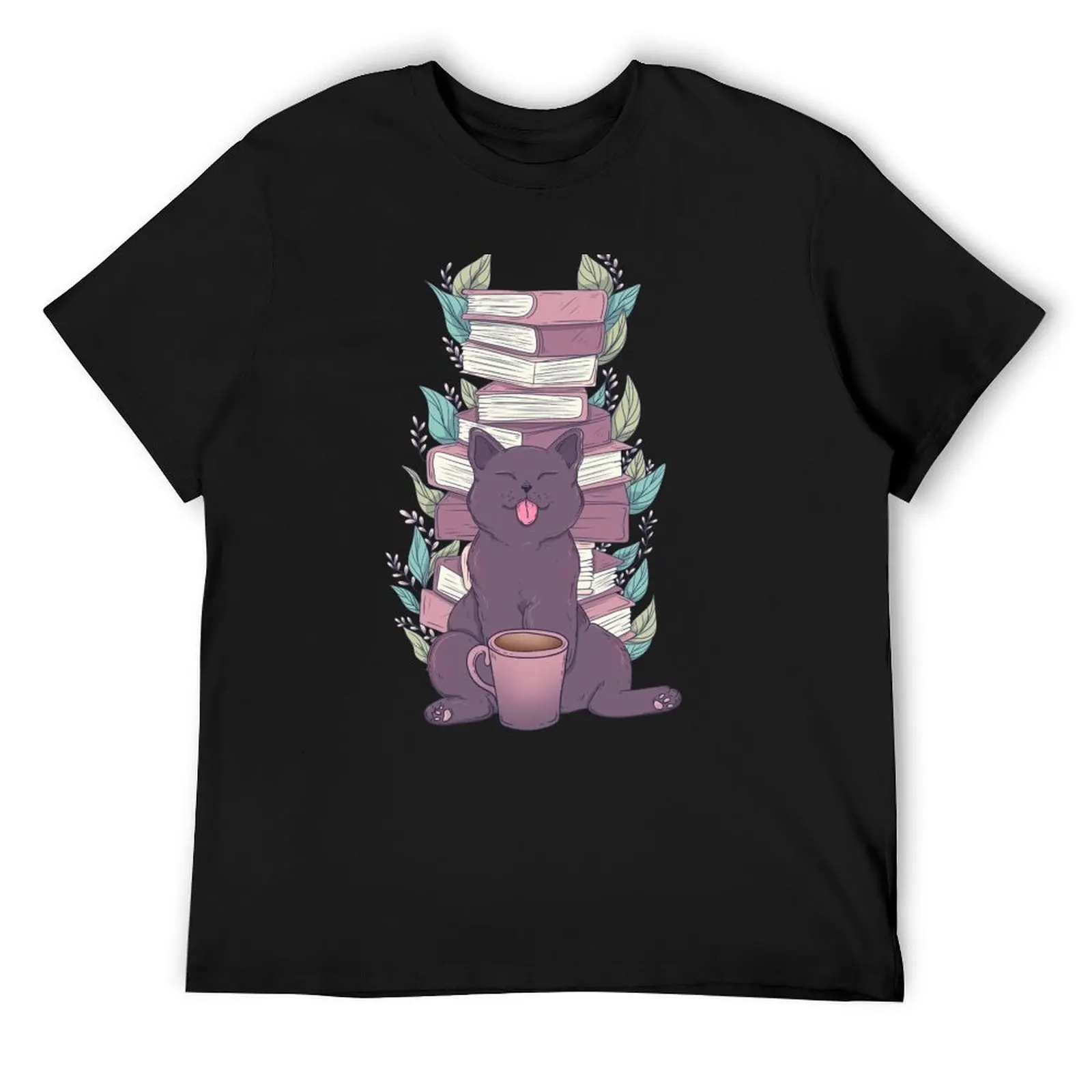 

Books, cats and coffee T-Shirt anime stuff vintage graphic tee T-shirts for men cotton