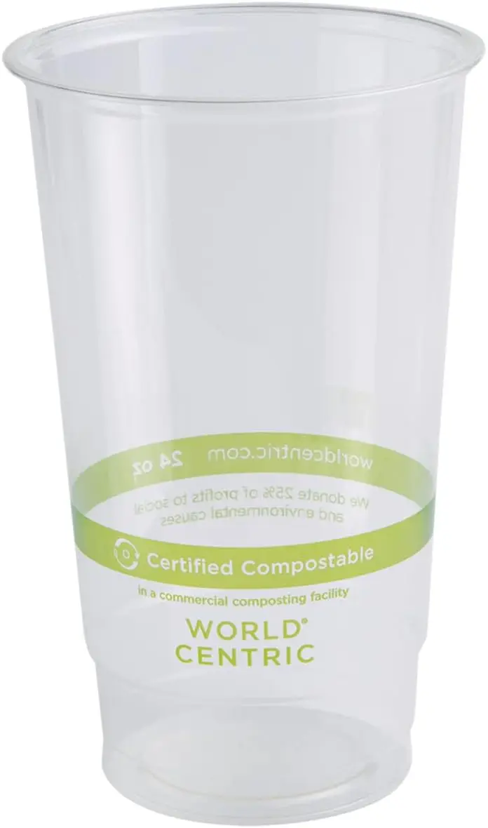 100% Compostable Cups by World Centric, Made from Ingeo PLA, for Cold Drinks, Clear, 24 oz (Pack of 1000)