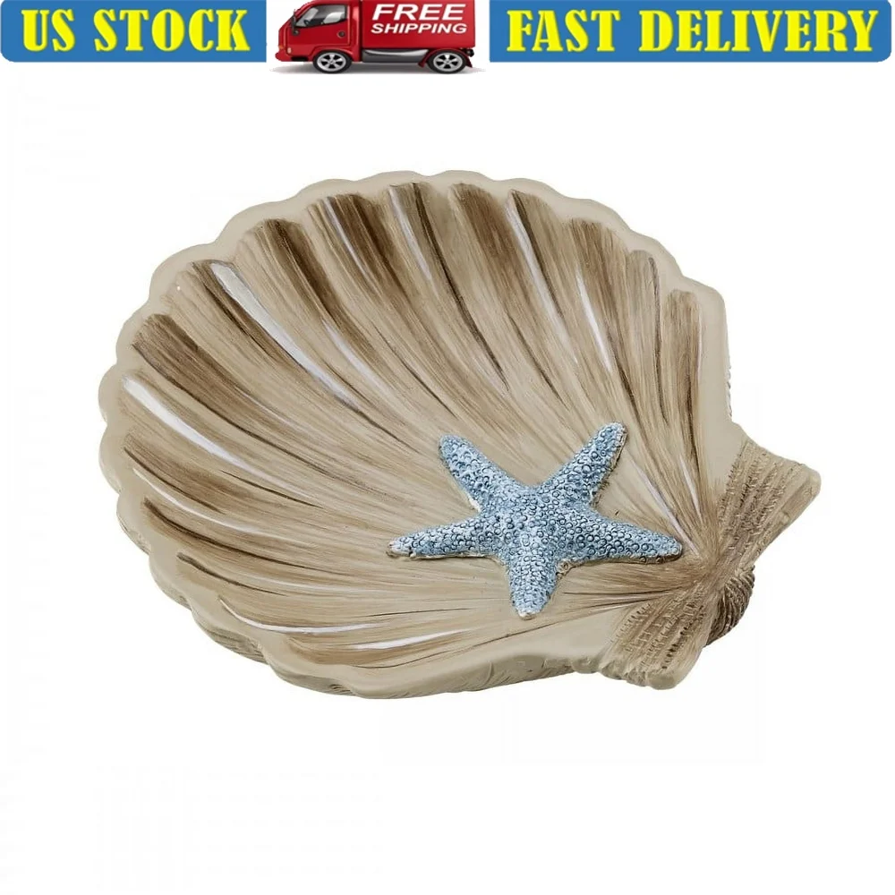 

Multicolor Soap Dish Resin Shell Design with Blue Starfish Decorative Bathroom Kitchen Trinket Tray Durable Hand Painted Finish