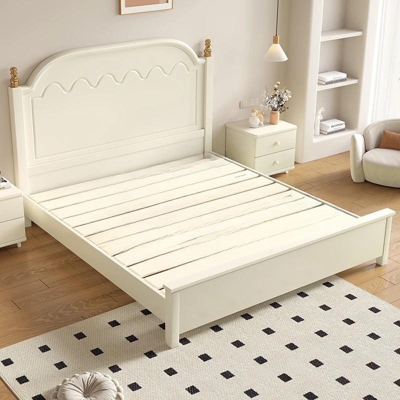 

Modern minimalist, white solid wood bed, American, Korean, cream style princess bed