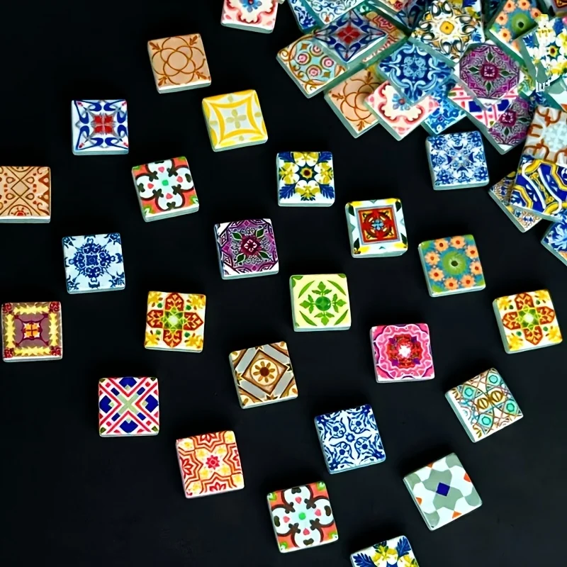 100/200 Grams of Glass Mosaic Material, 2.3*2.3cm Colorful Vintage Mosaic Tiles, Suitable for Handmade Artwork, Home Desktops, Wall and Step Inlays, Garden Outdoor Photography Auxiliary Materials