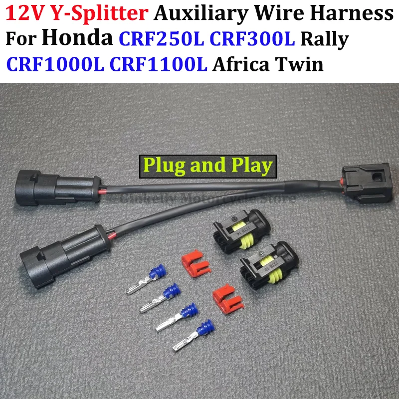 Y Splitter Cable Power Outlet Connector Plug 12V For Honda CRF250L CRF300L XL750 Transalp 2023-up CRF1000L CRF1100L Africa Twin
