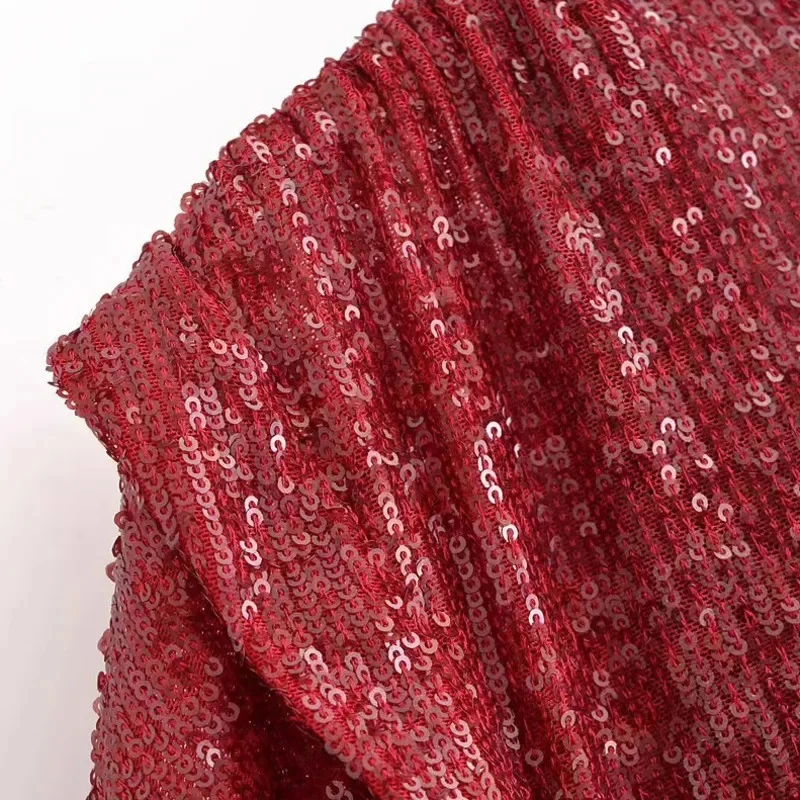 Elegant Sequins Halter Mini Dress Women Fashion Irregular One Shoulder Female Short Dress 2024 Vintage Lady Christmas Party Robe