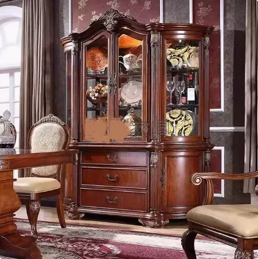 C85 American-Style Solid Wood Living Room Glass Door Display Cabinet Vintage Display Atmospheric Wine Cabinet