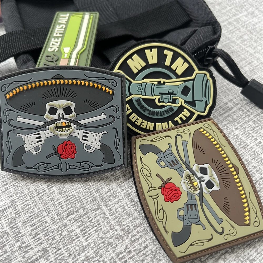 El Guapo Double Gun Rose Cowboy PVC Patches NLAW Morale Badge Tactical Backpack Hook and Loop Sticker