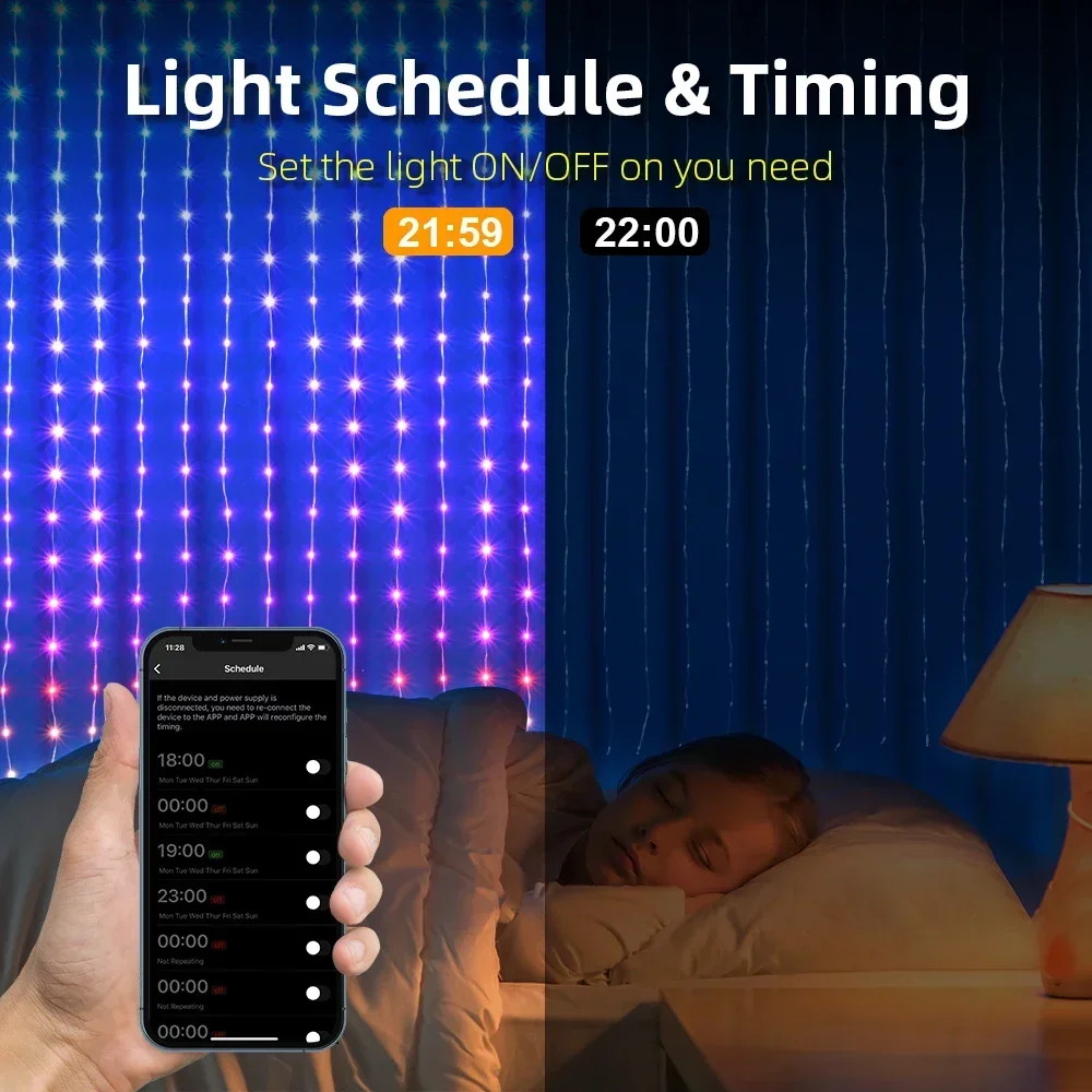 Akıllı DIY perde ışıkları yatak odası pencere dekor LED RGB dize işıklar festivali noel cadılar bayramı dekorasyon dış aydınlatma