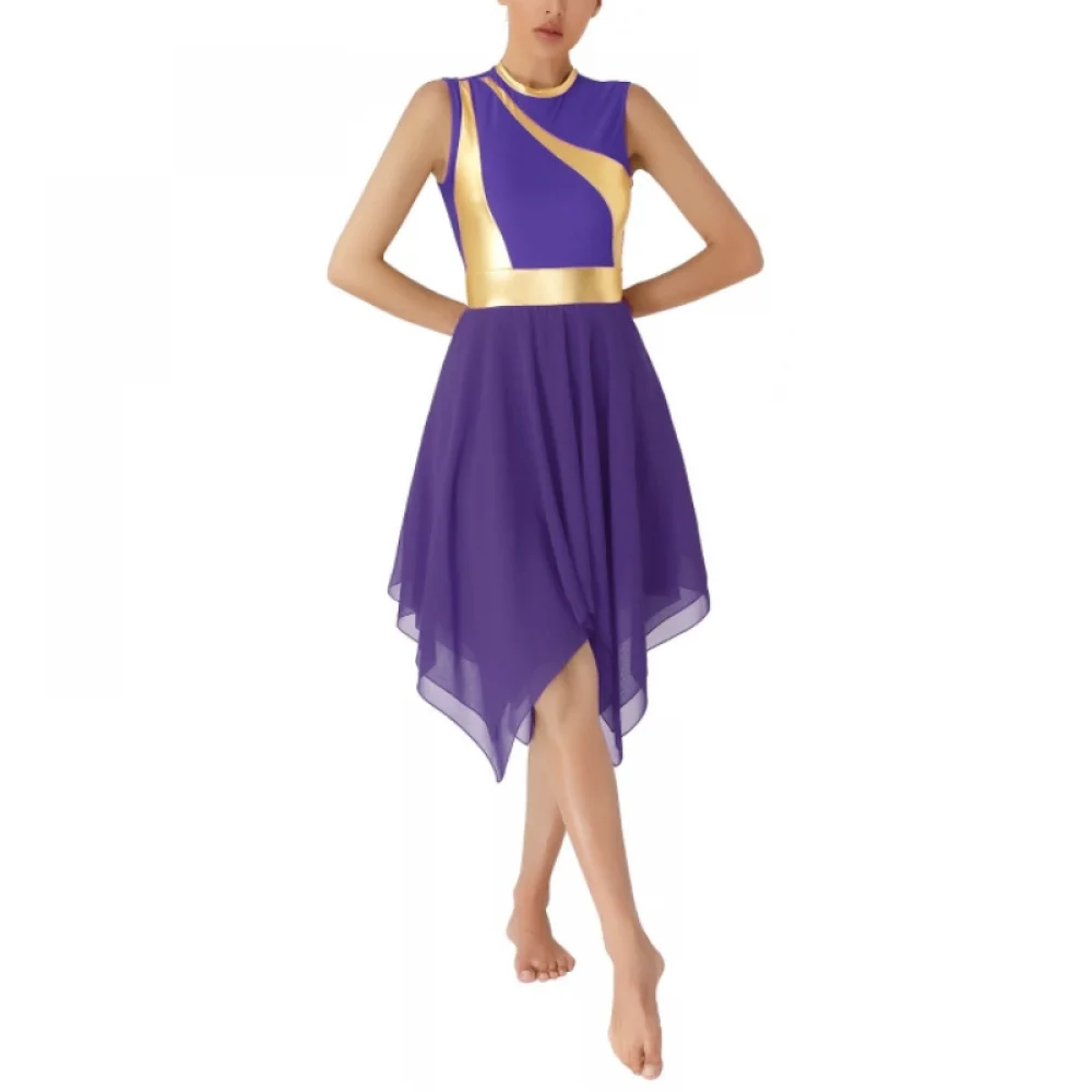 

Women Dance Dress Liturgical Praise Ballroom Dancing Church Choir Worship Costume Sleeveless Shiny Sequins Dancewear