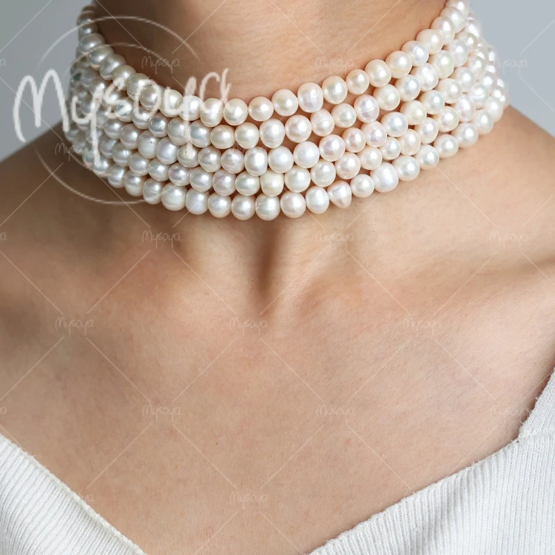 MYSOYA 6-7mm Five-layer White Freshwater Pearl Necklace, Suitable for Birthday/ Wedding/ Mother's Day/ Father's Day Gift A0806