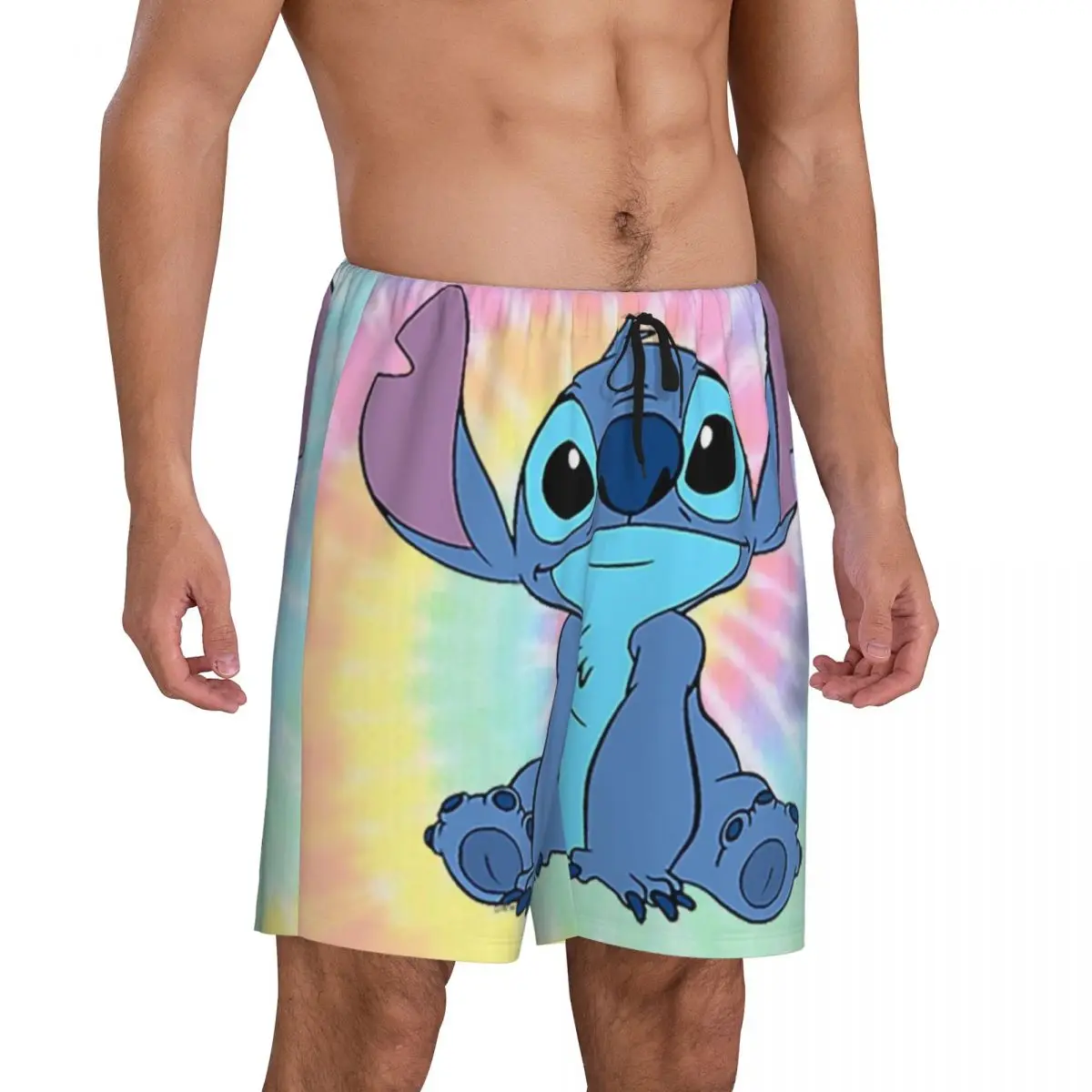 Custom Colorfull Stitch Poster Pajama Bottoms Men Lounge Sleep Shorts Stretch Sleepwear Pjs with Pockets