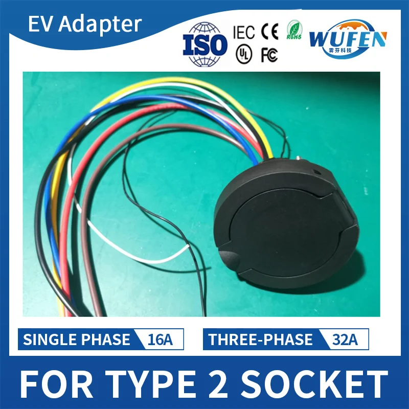WUFEN Type 2 connecteur de prise femelle prise CE IEC 62196-2 32A 3P 22KW 4 points fixe AC EV charge adapté au câble de chargement