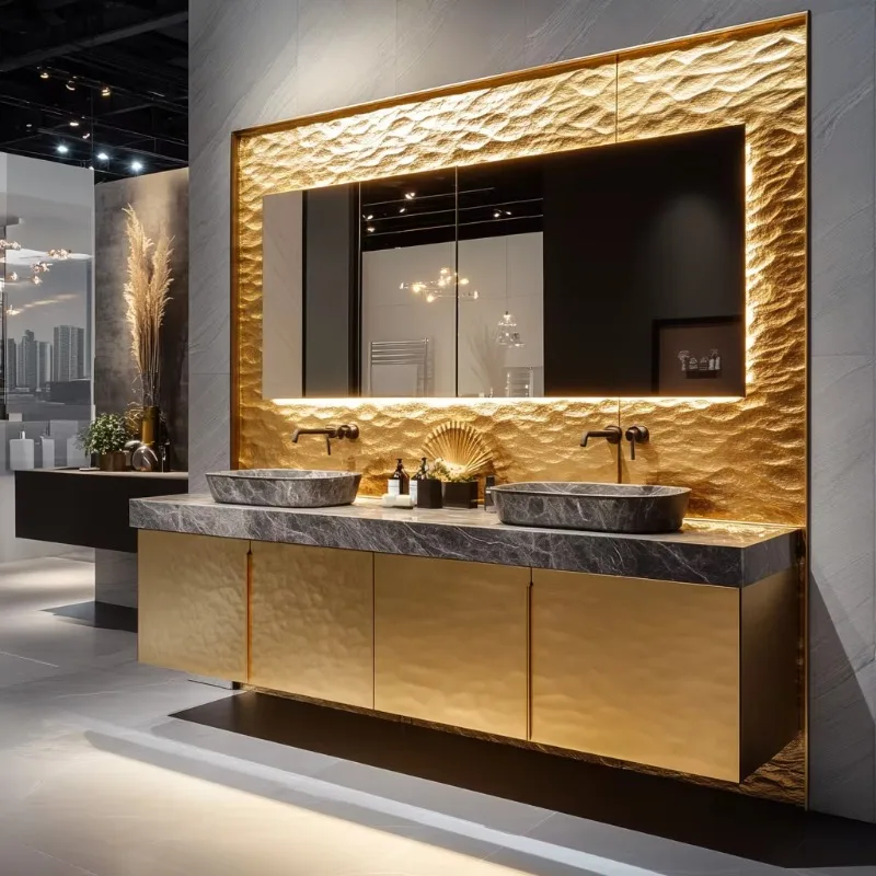 

Luxury Modern Bathroom Vanity Furniture Set Gold Double Sink Bathroom Vanity Cabinet