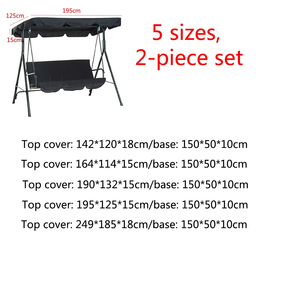 2-Piece Terrace Swing Chair Top Rain Cover Rain Pleated Park Rain Cover Outdoor Dust Cover Waterproof Swing Seat 142x120x18cm