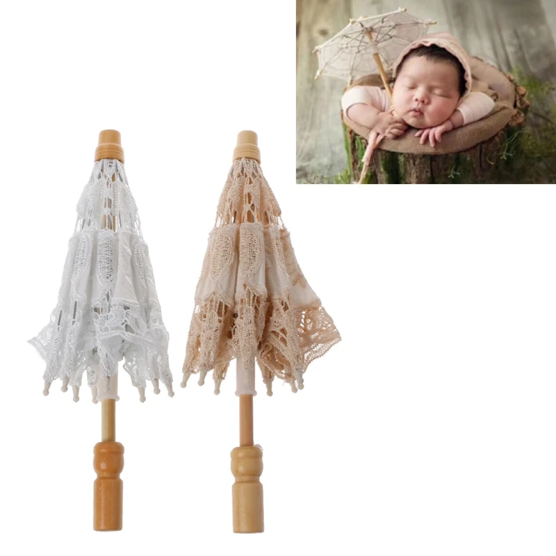 Mini Wedding Umbrella Cotton Parasol Lace Umbrella Handmade Embroidery Newborn Baby Photography Props Photo Prop