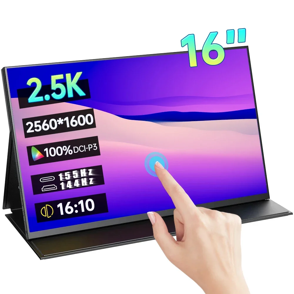 16 Inch 2.5K 155Hz Touchscreen Portable Monitor 100%DCI-P3 16:10 HDR 1MS FreeSync IPS Screen Game Display For PC XBox PS5 Switch