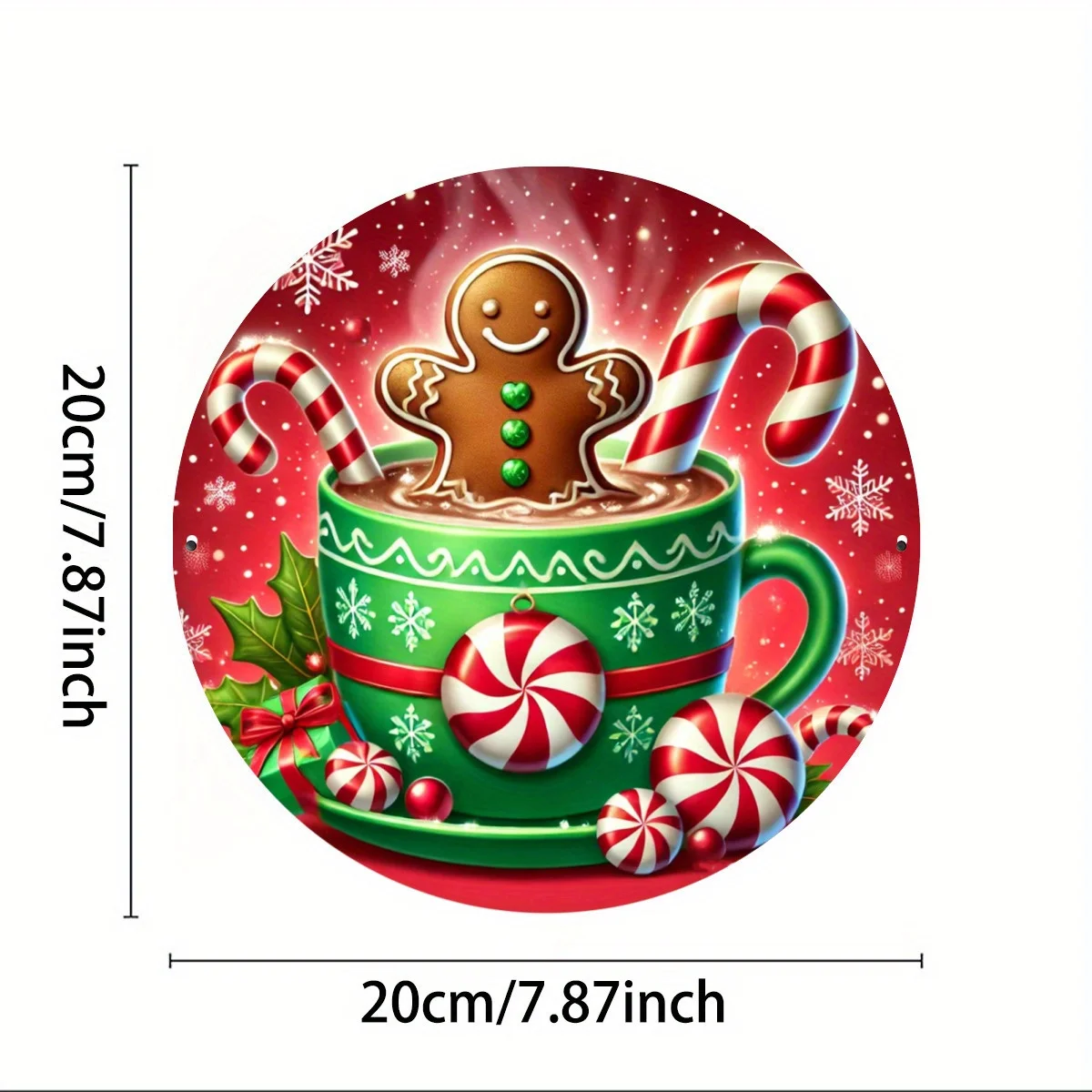 7.8x7.8inch (20x20cm) 2D Flat Printed Metal Signage, Christmas Gingerbread and Candy Cane Themed Decorations Perfect for Christm