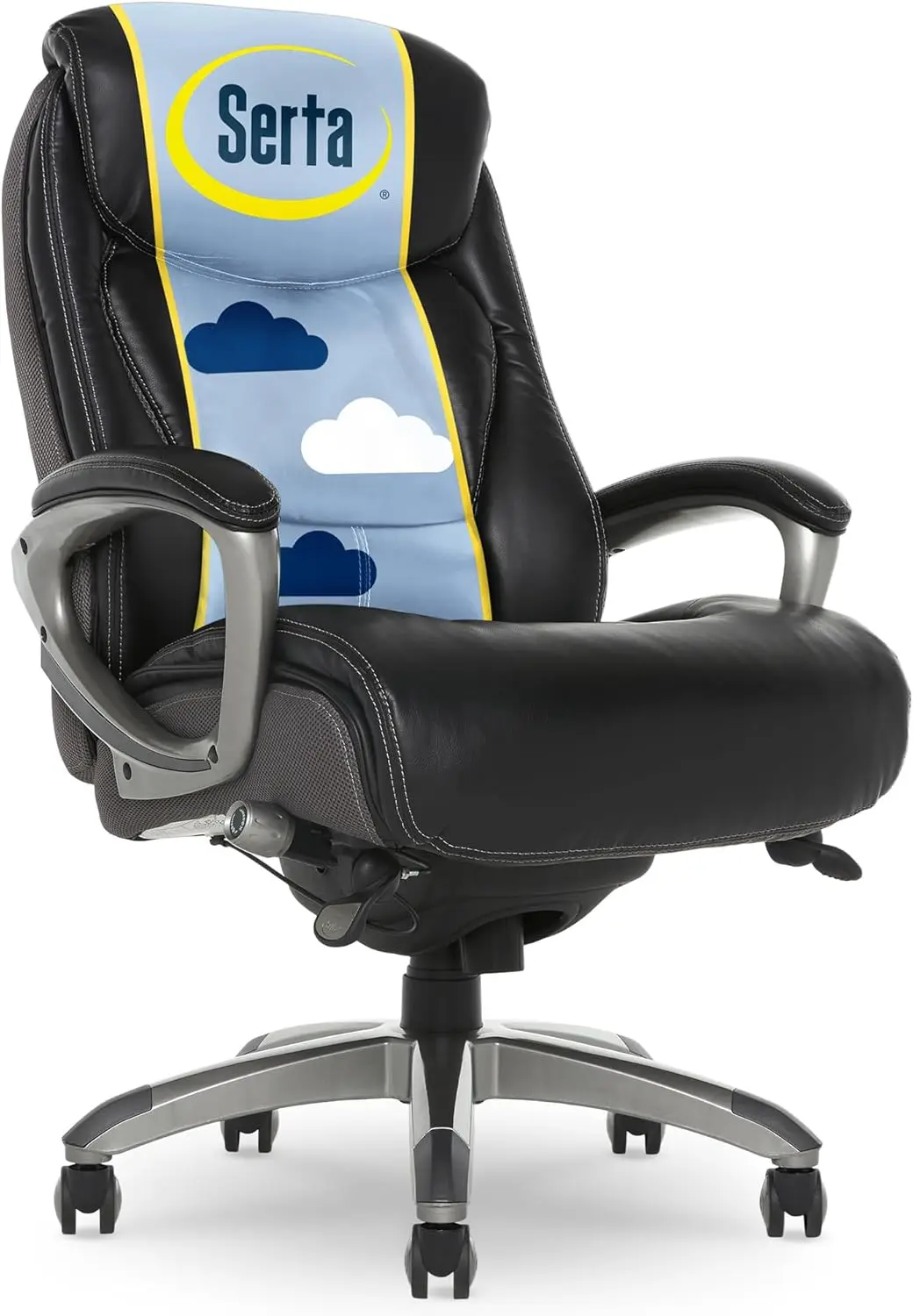 

Эргономичное офисное кресло с высокой спинкой и регулируемой поясничной опорой, сеткой и кожей, черный/серый для домашнего и исполнительного использования