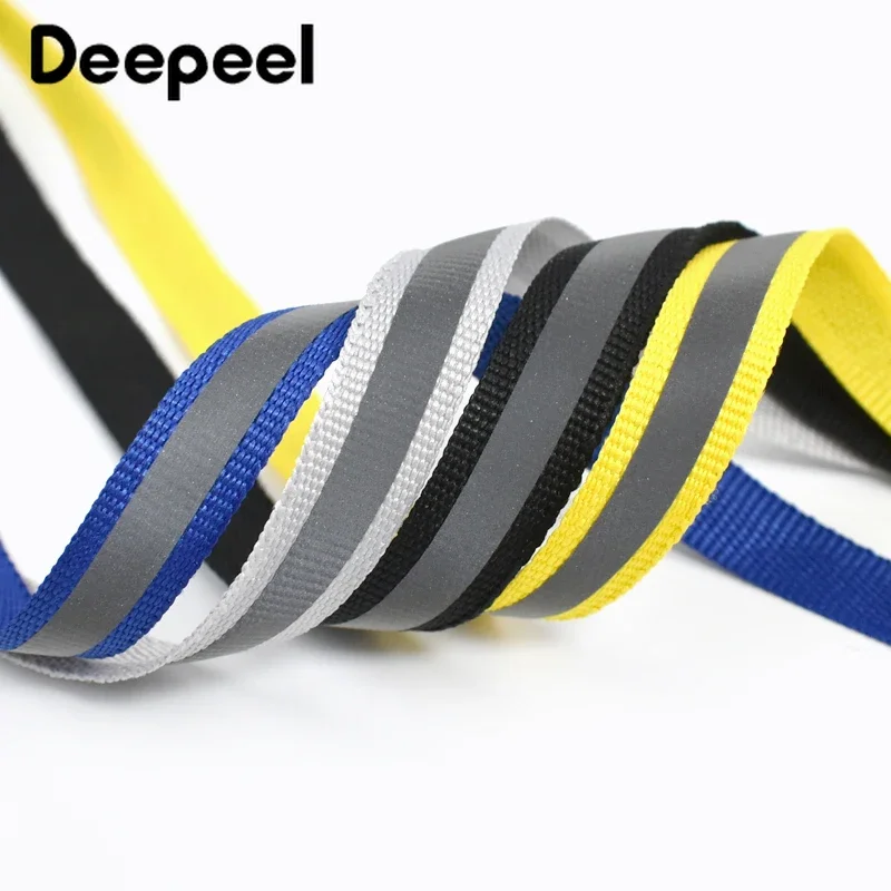 50Yards Deepeel 10mm Reflective Nylon Webbing Backpack Strap Pet Rope Garment Decorative Ribbon DIY Crafts Sewing Accessories