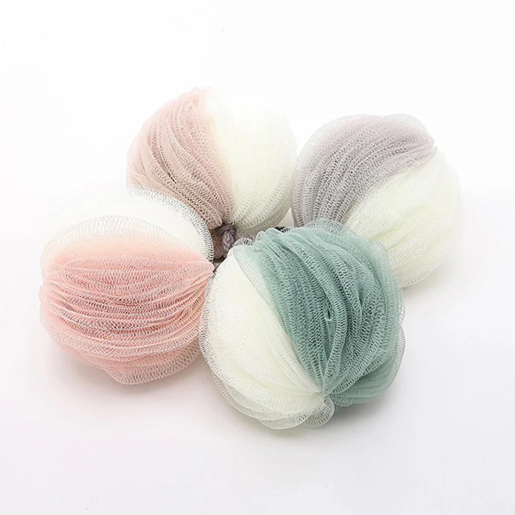 

4 pcs Large Ball Double Color Mesh Sponge Exfoliating Bath Pouf For Body Scrub Clean Travel Use Bath Ball