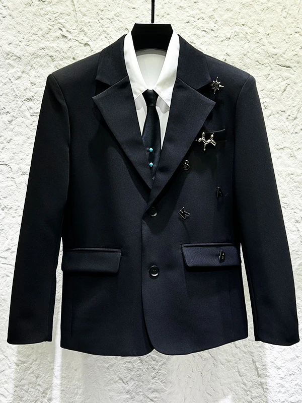 

Bla Metal Decorated Slim Fit Men's Suit Jaet Faionable Casual Sle Spring New Arrival Urban Youth Long Sve Single B...