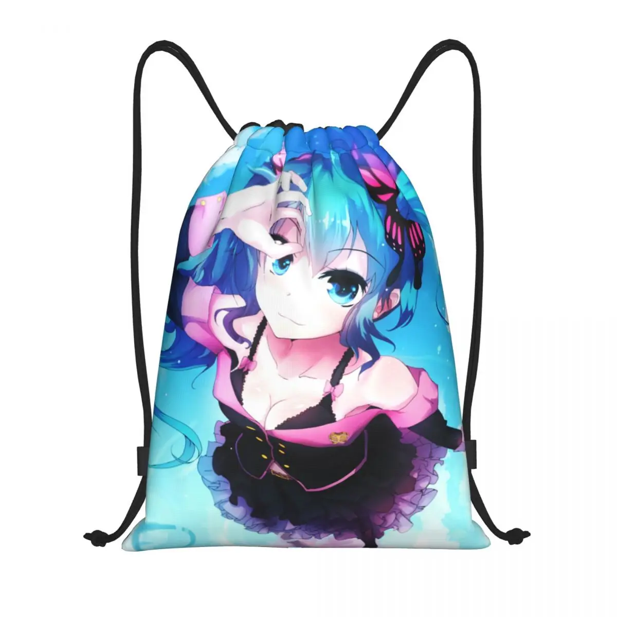 Hatsune Miku Portable Sports Bag Thicken Drawstring Belt Riding Backpack Gym Drawstring Shoes Bag Clothes Backpacks