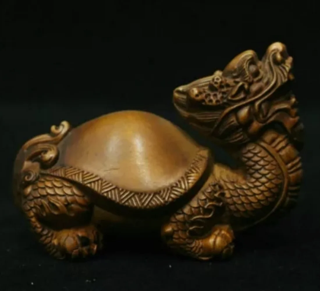 

Old Chinese Boxwood Wood Carved Animal Wealth Dragon Tortoise Turtle Statue