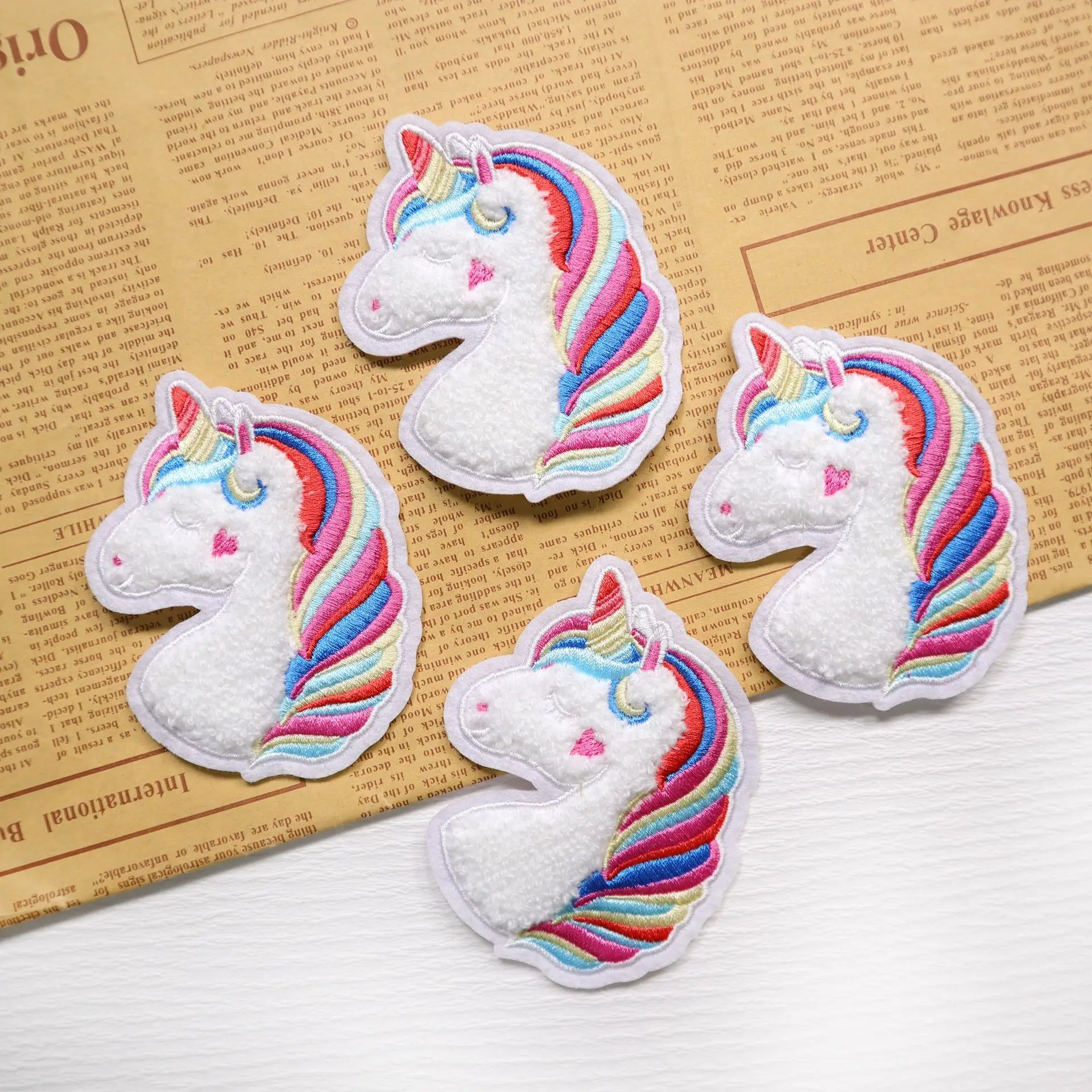 4PCS Rainbow Unicorn Towel Embroidered For Clothes Patch Clothing Accessories Chenille Badges Cartoon Felt Sew Embroidered Patch