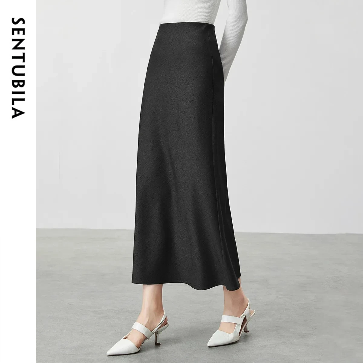 

SENTUBILA Women Solid A-Line Midi Skirt High Waist Flared Skirt Invisible Zipper Office Casual Wear 2026 Summer New 161QA6477X