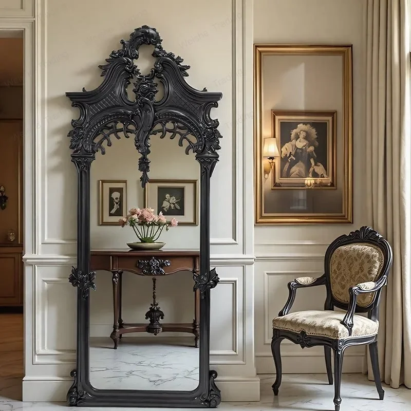 French carved full-length mirror villa luxury wall-by-wall American vintage wall-mounted bedroom fitting mirror
