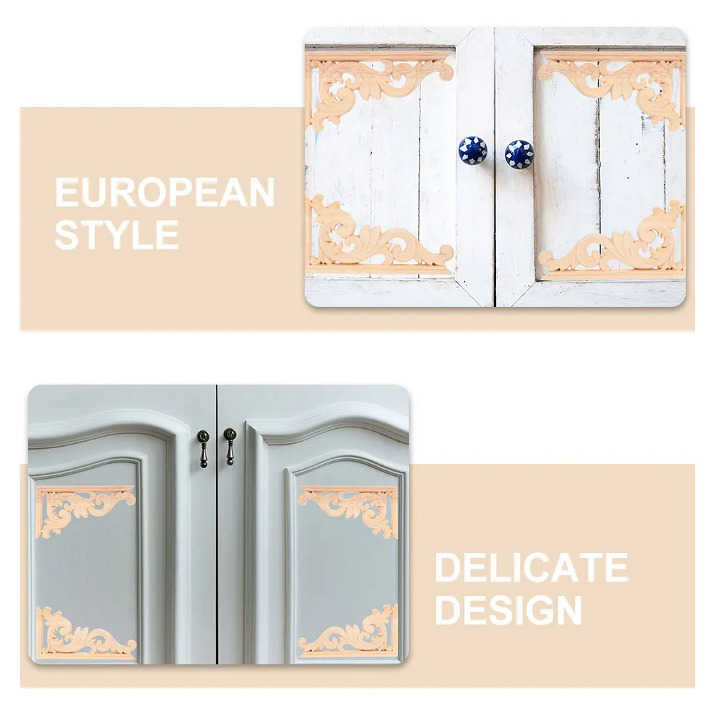 

4 Pcs Solid Wood Appliques Retro Cabinet Decorations niture Corner Flowers Wardrobe Door Onlays DIY Home Accessories Hardware