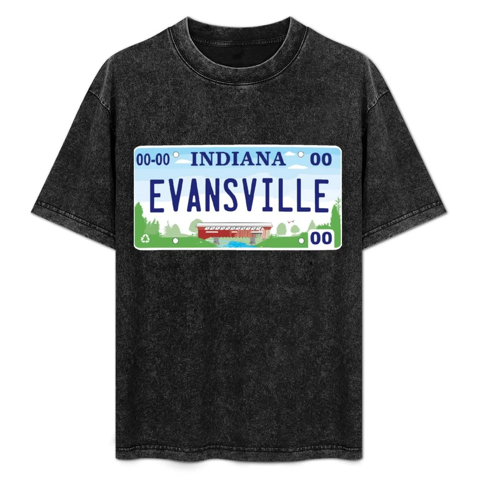 

Evansville Indiana License Plate T-Shirt Basic Solid Color Casual Tee Shirt