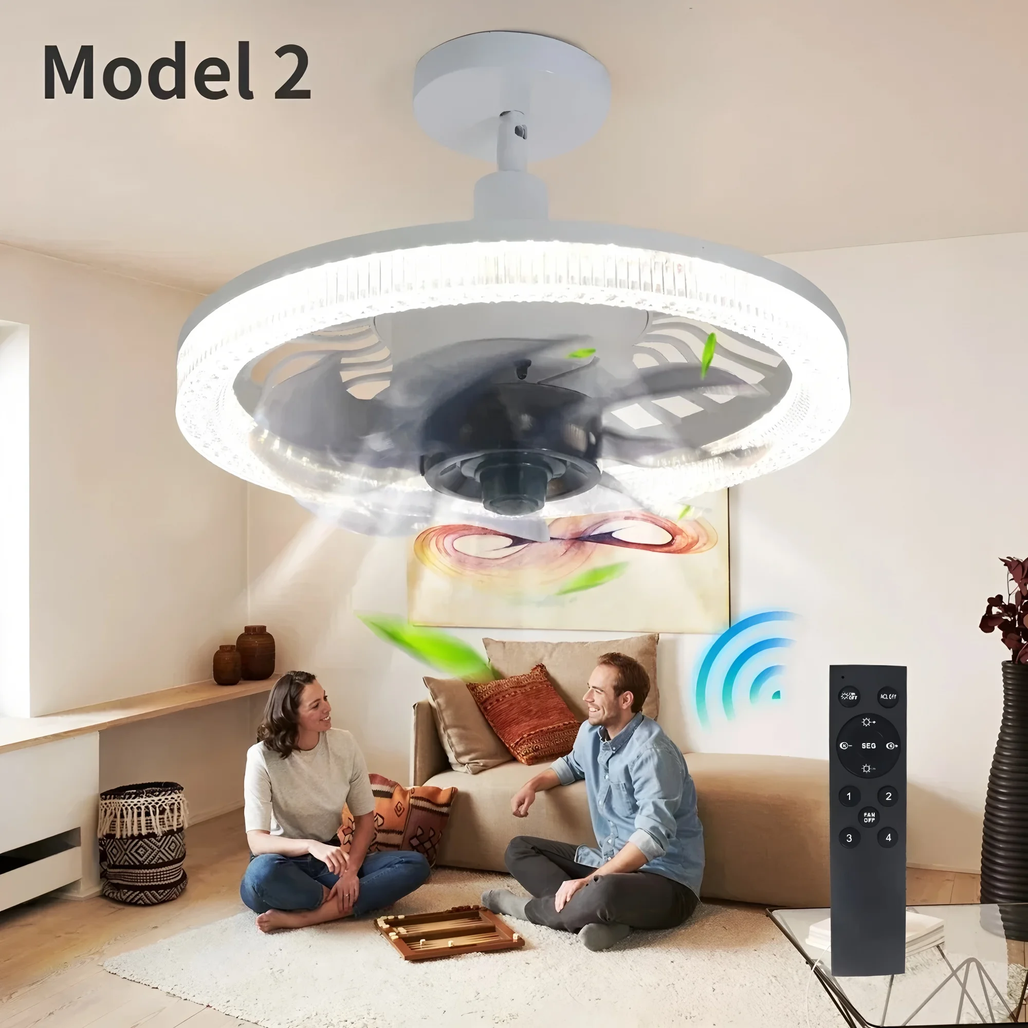 

IRALAN Silent Ceiling Fan with Remote Control Lighting Modern Ceiling Lamp E27 Converter Base Lighting Base Bedroom Living Room