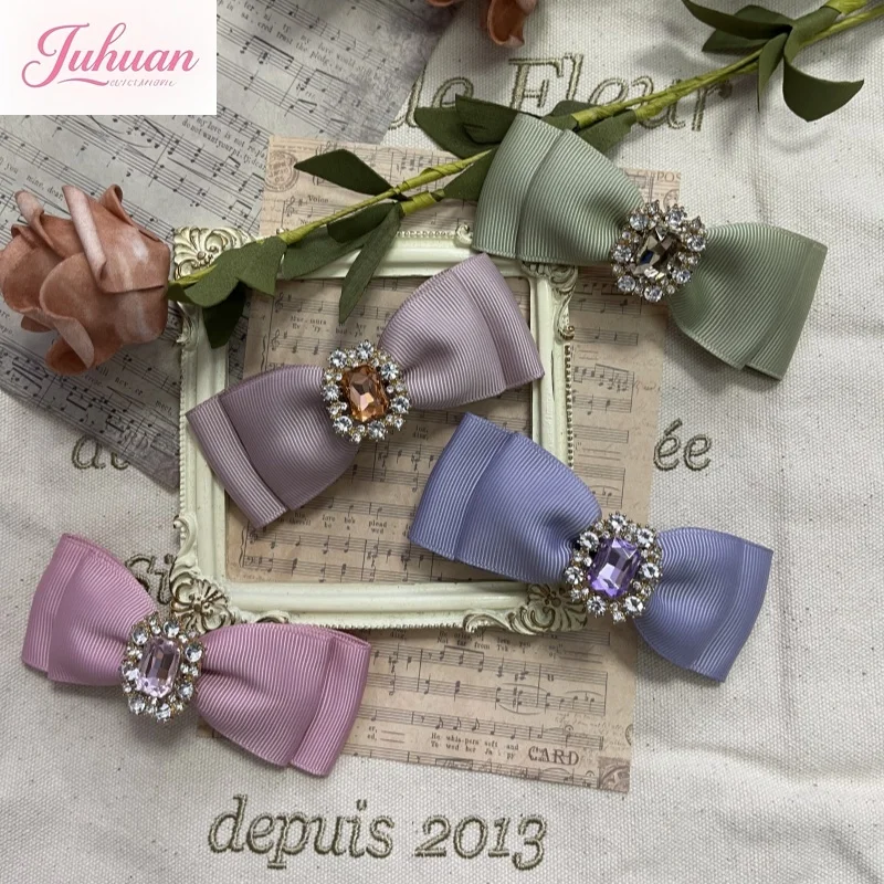 

Japanese Mine Series Mass-produced Pair Clip Bow Rhinestone Pink Multi-color Spring Clip Female Sweet Cute Girl Hair Accessories