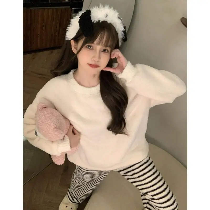 new Winter Women's Pajama Set Girl Nightwear Set Soft Polar Fleece Cozy Warm Thick Home Loungewear Sleepwear Youthful Style