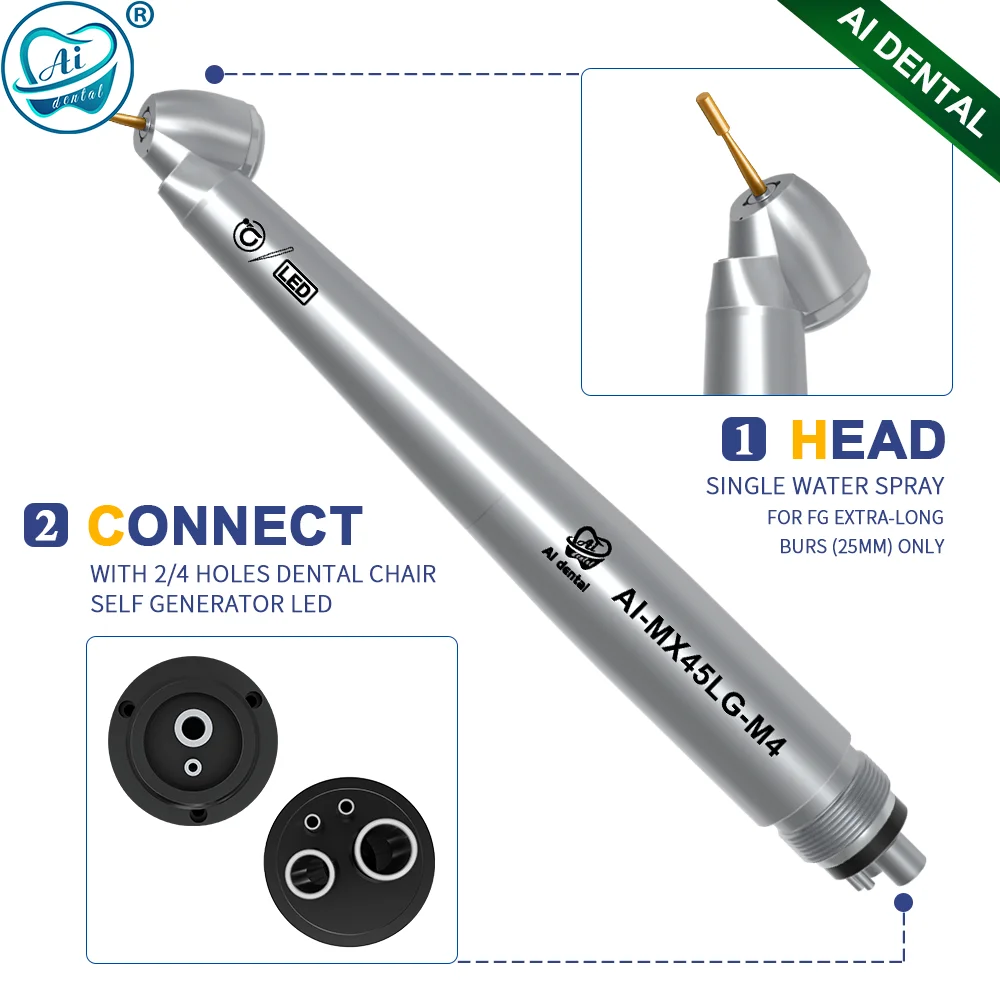 AI-MX series dental high speed handpiece self-generator LED 2/4 holes fiber optical air turbine handpiece quattor water spray