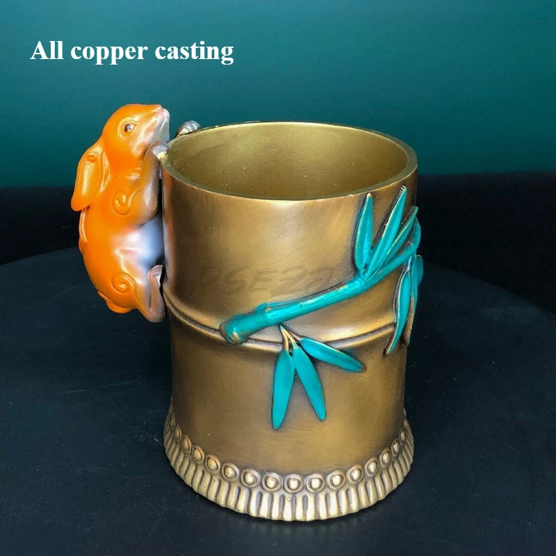 Pen Container Rabbit Copper Ornament Desktop Storage Brass Material Gift Teacher Student Office Ornament