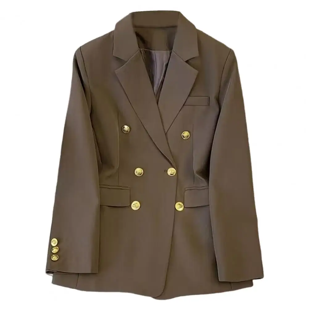 Manteau Double Boutonnage Imbibé pour Femme, Veste Élégante, Col à Revers, Poches à Rabat, Coupe Cintrée, Solide, Travail de Documents pour le Bureau