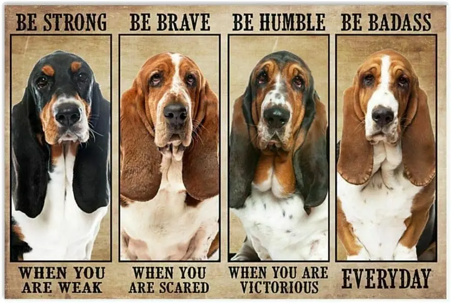 Funny Tin Sign Basset Hound Be Strong When You are Weak Metal Poster Plaques for Home Living Room Kitchen Cafe Bar Vintage Wall